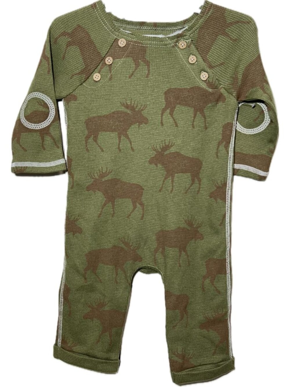 Mud Pie moose romper 6m 9m NWT green brown Fall hunting elk Big Game waffle knit